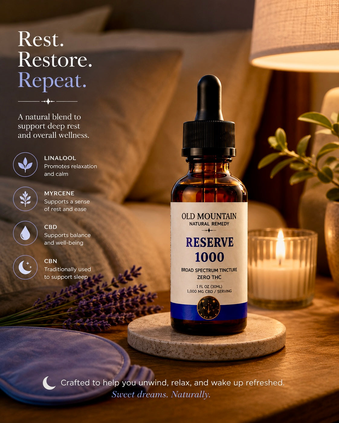 Old Mountain Reserve 1000mg Broad-Spectrum CBD Oil with CBN & Terpenes