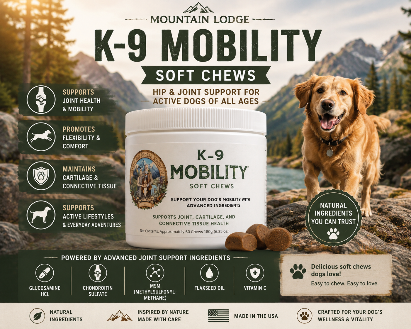 Mountain Lodge K-9 Mobility Chews – Joint Comfort & Flexibility