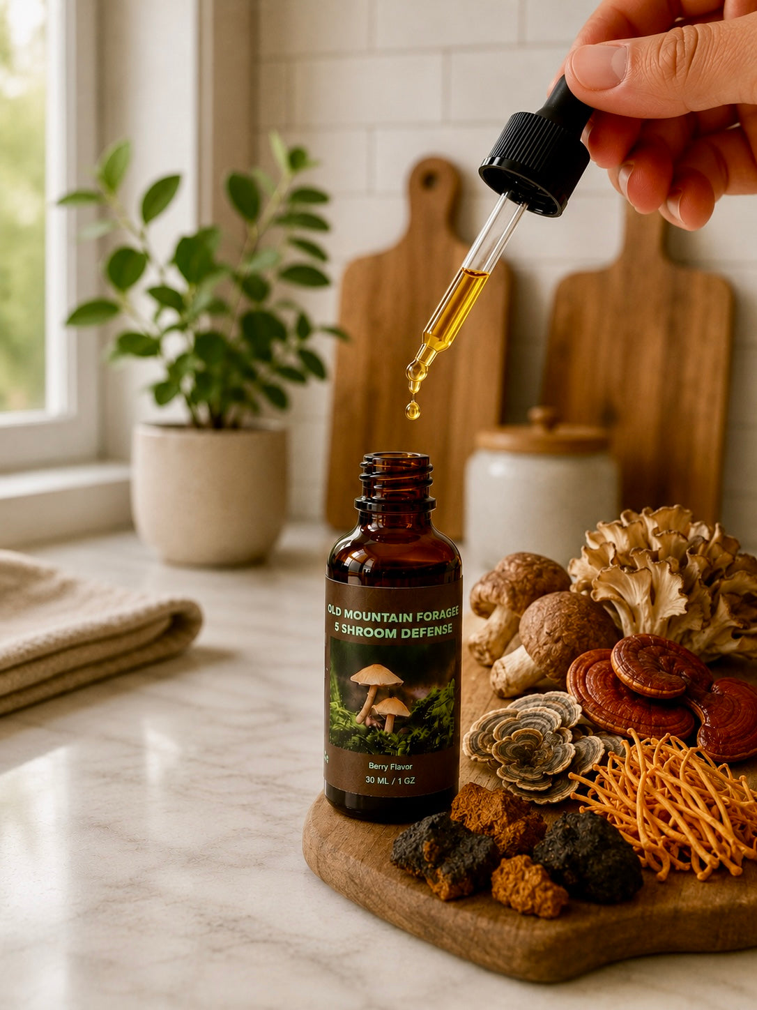 Old Mountain Forager 5-Shroom Defense Mushroom Tincture – Berry Flavor