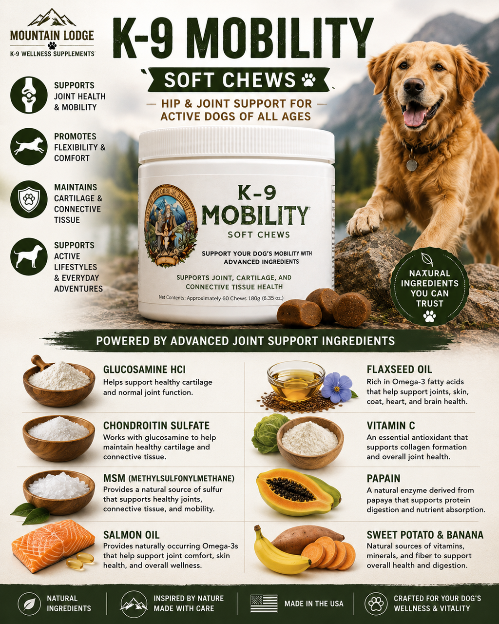 Mountain Lodge K-9 Mobility Chews – Joint Comfort & Flexibility