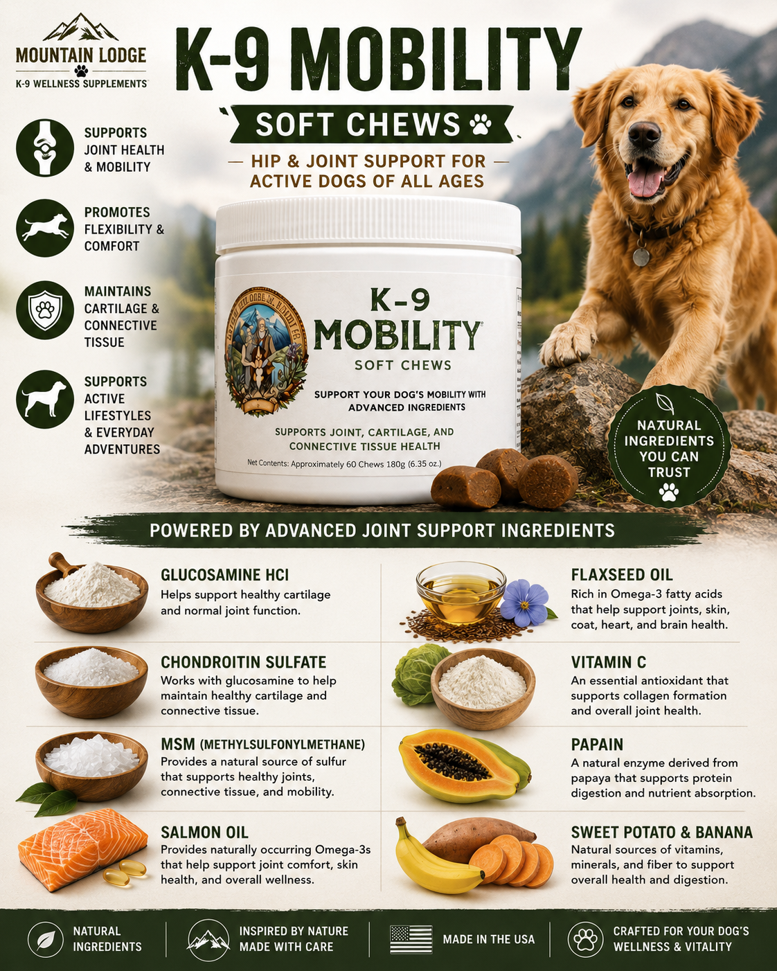 Mountain Lodge K-9 Mobility Chews – Joint Comfort & Flexibility