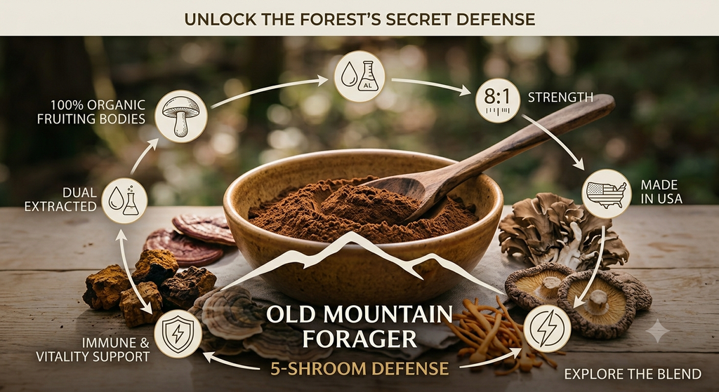 Old Mountain Forager 5-Shroom Defense Mushroom Tincture – Berry Flavor