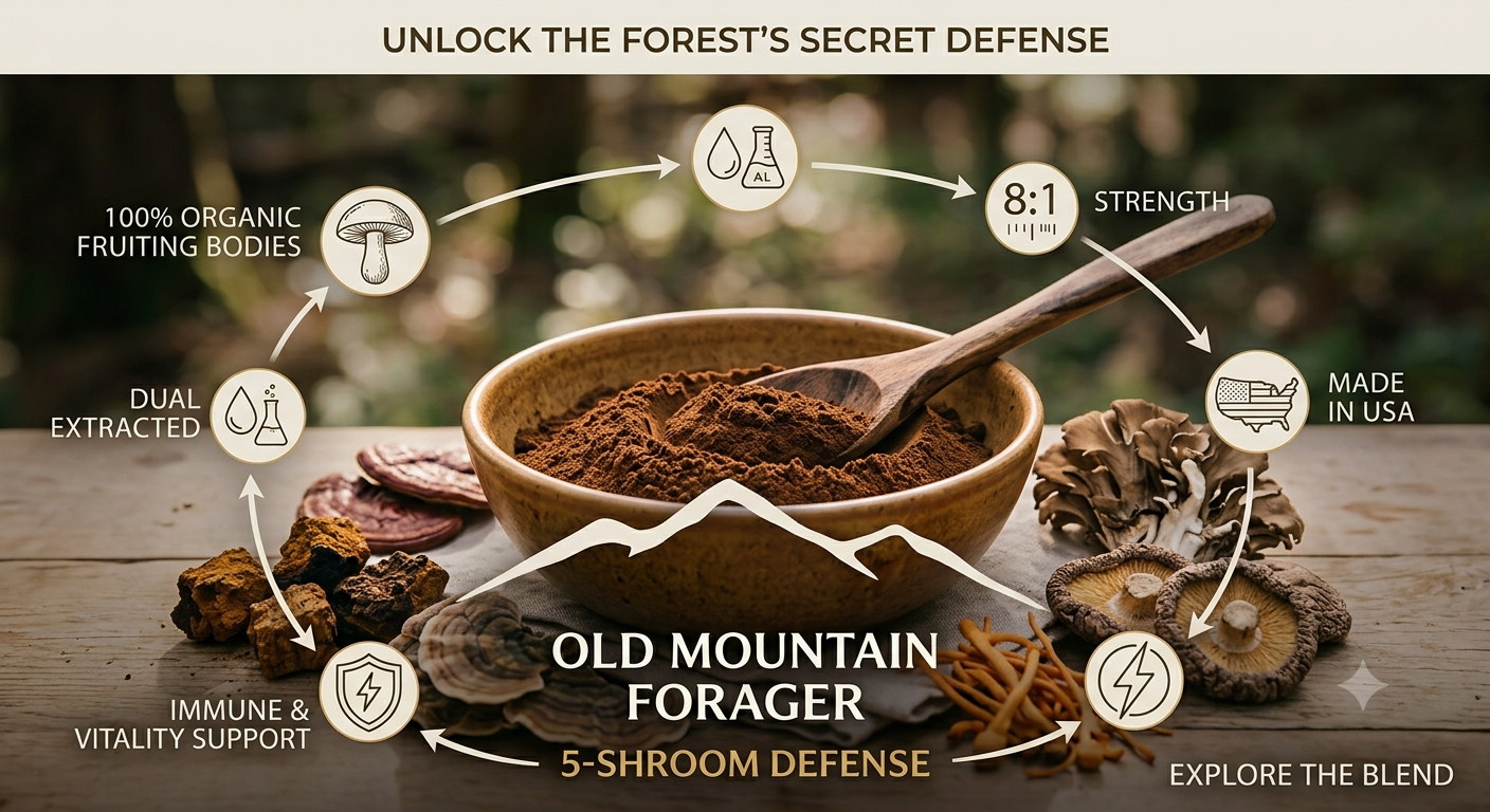 Old Mountain Forager 5-Shroom Defense Mushroom Tincture – Berry Flavor